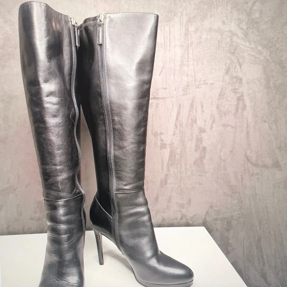 Nine West Black Leather Over-the-Knee High Heel Boots